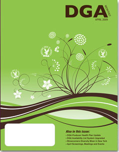 DGA MONTHLY magazine side cover Issue 54 April 2009