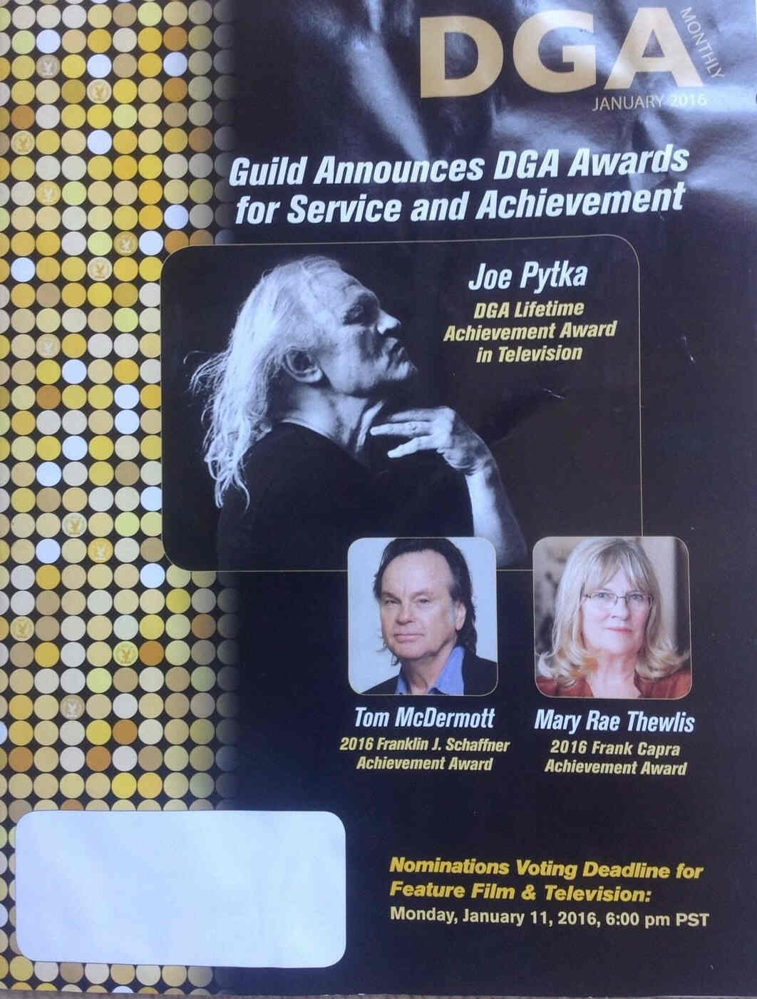 DGA MONTHLY magazine side cover January 2016