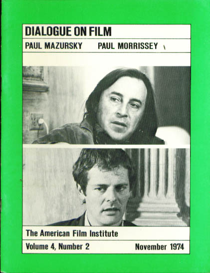 DIALOGUE ON FILM magazine side cover Issue 30 Vol 4 #2 November 1974