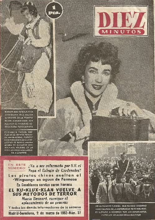 DIEZ MINUTOS magazine side cover Issue 27 2 March 1952