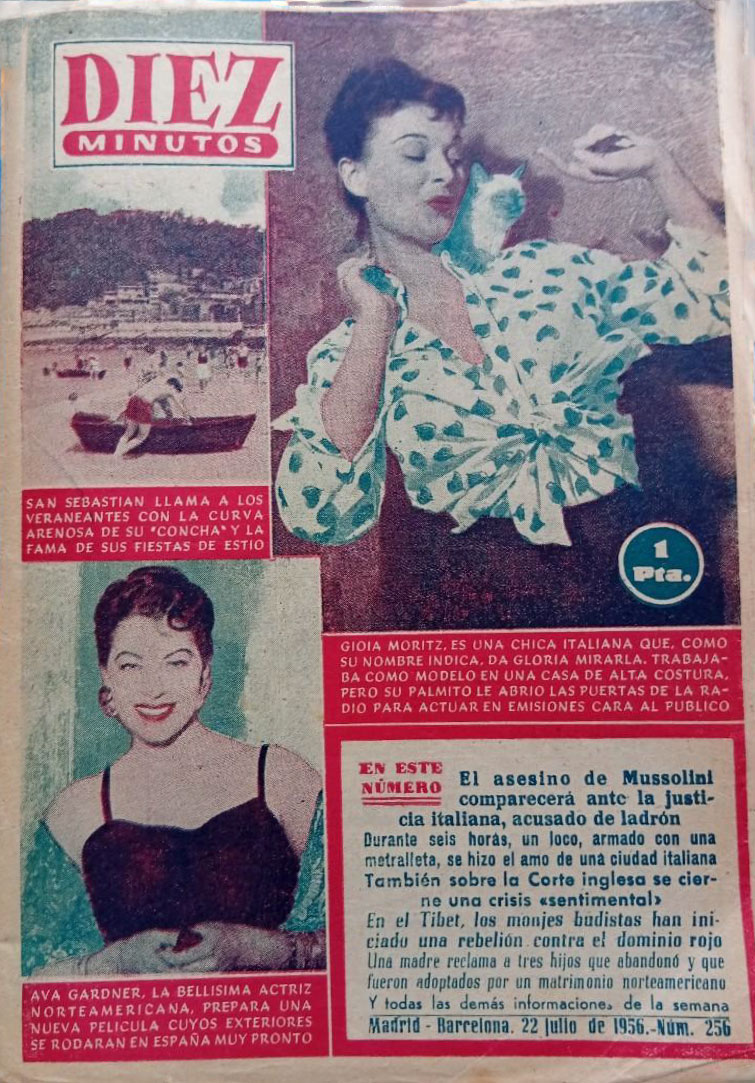 DIEZ MINUTOS magazine side cover Issue 256 22 July 1956