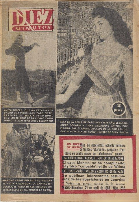 DIEZ MINUTOS magazine side cover Issue 295  April 1957