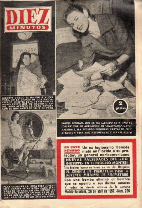 DIEZ MINUTOS magazine side cover Issue 296  April 1957