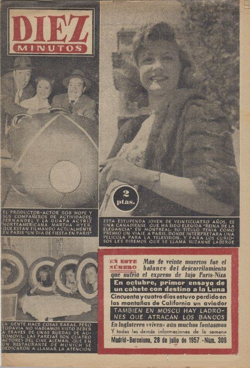 DIEZ MINUTOS magazine side cover Issue 309  July 1957