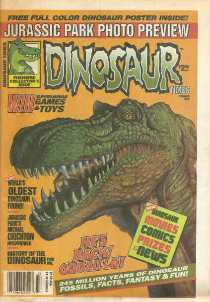 DINOSAUR TIMES magazine side cover Issue 1 Summer 1993