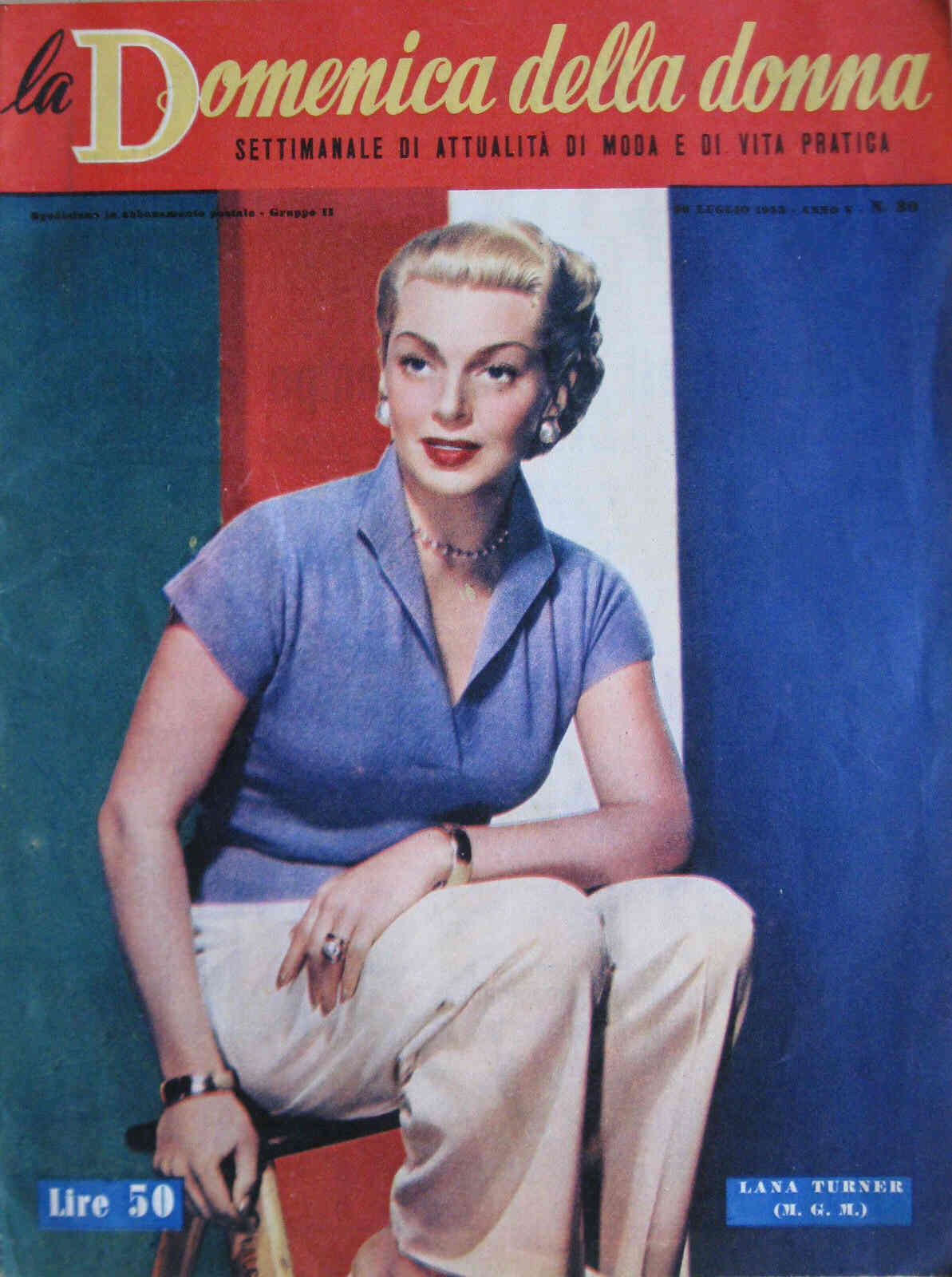 LA DOMENICA DELLA DONNA magazine side cover Issue 30 26 July 1953