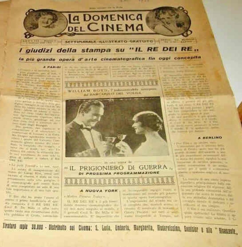 LA DOMENICA DEL CINEMA magazine side cover 6 February 1928