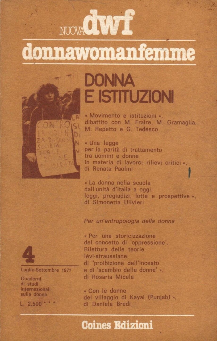 DONNAWOMANFEMME magazine side cover Issue 4  July/September 1977