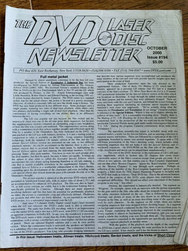 DVD LASER DISC NEWSLETTER magazine side cover Issue 194  October 2000