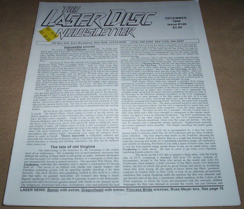 DVD LASER DISC NEWSLETTER magazine side cover Issue 148 December 1996
