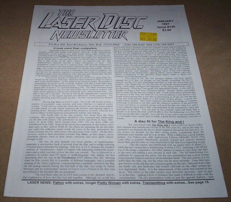 DVD LASER DISC NEWSLETTER magazine side cover Issue 149 January 1997