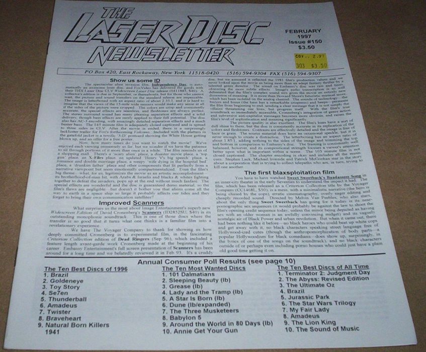 DVD LASER DISC NEWSLETTER magazine side cover Issue 150 February 1997