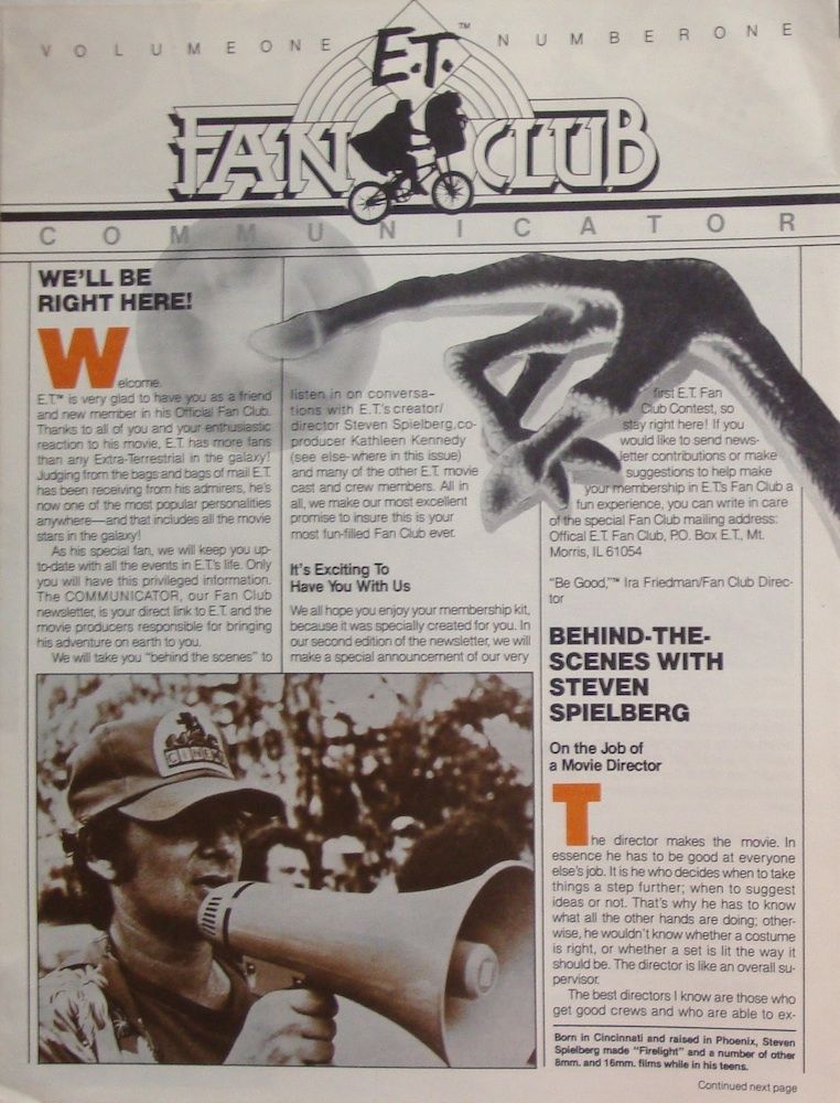 E.T. FAN CLUB COMMUNICATOR magazine side cover Vol 1 # 1 1982