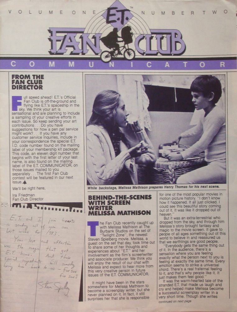 E.T. FAN CLUB COMMUNICATOR magazine side cover Vol 1 # 2 1983
