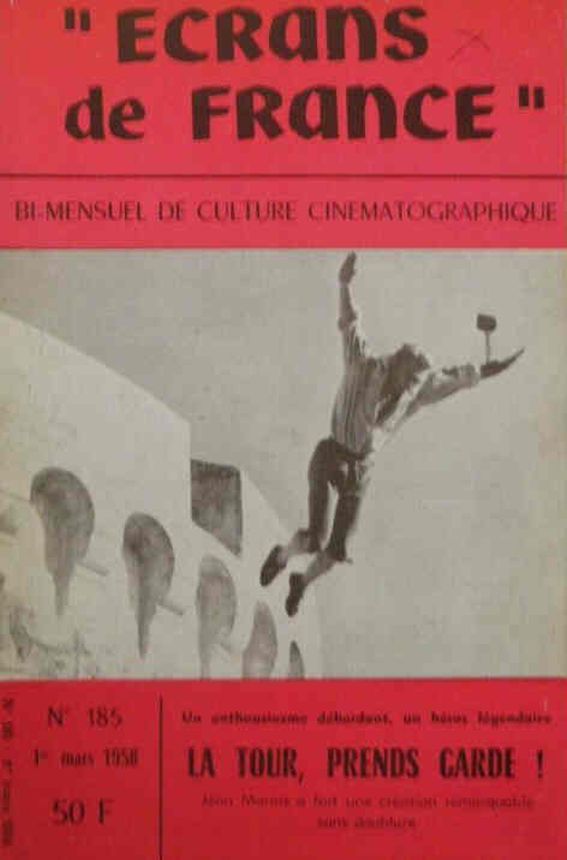 ECRANS DE FRANCE magazine side cover Issue 185 1 March 1958