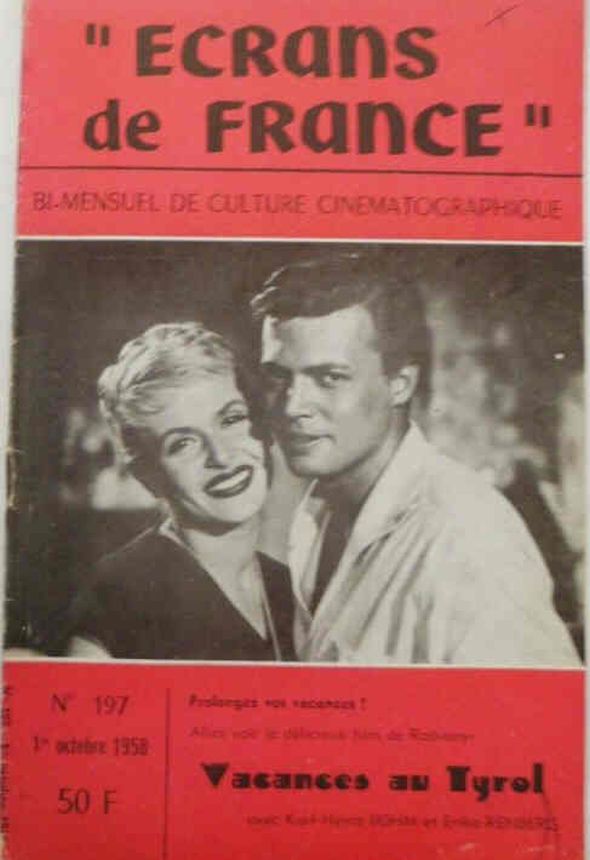 ECRANS DE FRANCE magazine side cover Issue 197 1 October 1958
