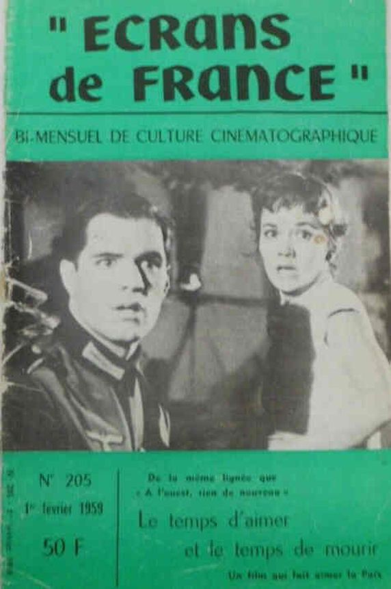 ECRANS DE FRANCE magazine side cover Issue 205 1 February 1959