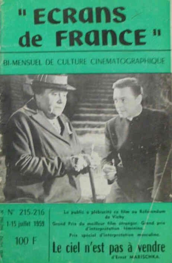 ECRANS DE FRANCE magazine side cover Issue 215-16 1 July 1959