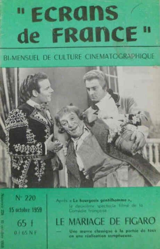 ECRANS DE FRANCE magazine side cover Issue 220 15 October 1959