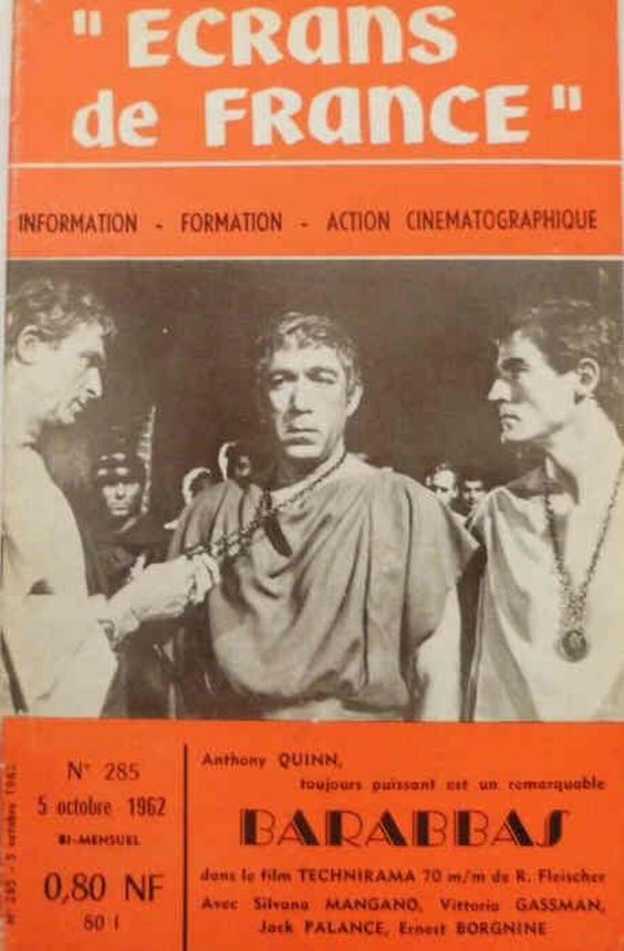 ECRANS DE FRANCE magazine side cover Issue 285 5 October 1962