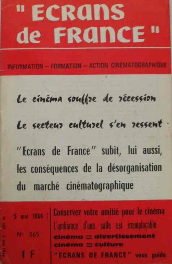 ECRANS DE FRANCE magazine side cover Issue 365 5 May 1966