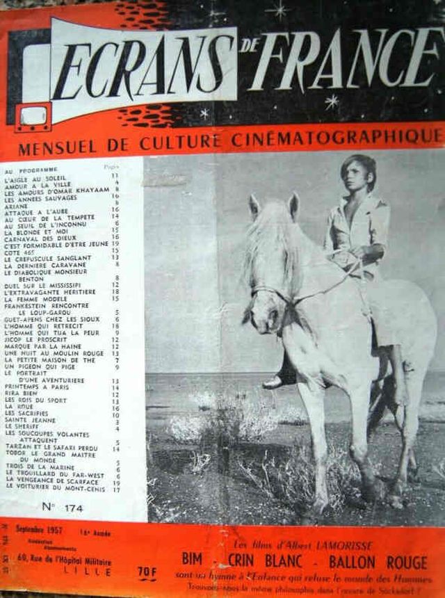ECRANS DE FRANCE magazine side cover Issue 174  September 1957