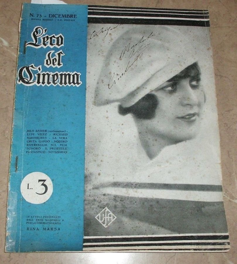 ECO DEL CINEMA magazine side cover Issue 73  December 1929