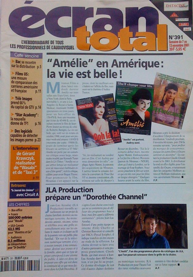 ECRAN TOTAL magazine side cover Issue 391 7 November 2001