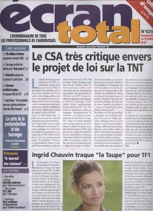 ECRAN TOTAL magazine side cover Issue 620 16 August 2006
