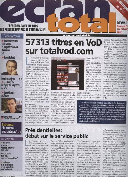 ECRAN TOTAL magazine side cover Issue 652 28 March 2007
