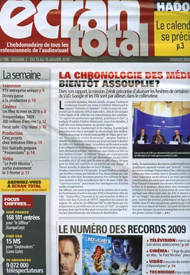 ECRAN TOTAL magazine side cover Issue 786 13 January 2010