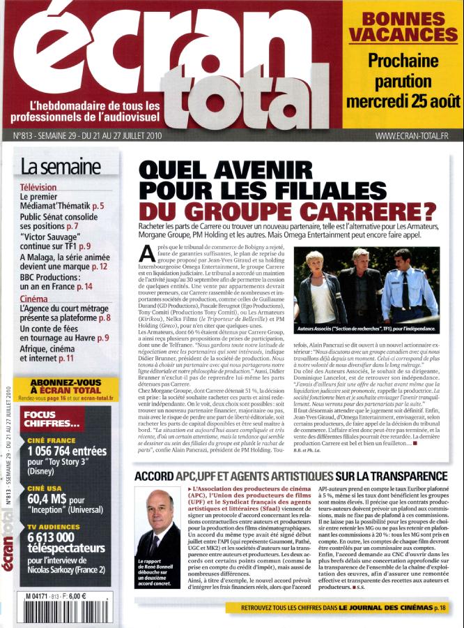 ECRAN TOTAL magazine side cover Issue 813 21 July 2010