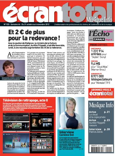 ECRAN TOTAL magazine side cover Issue 920 30 October 2012