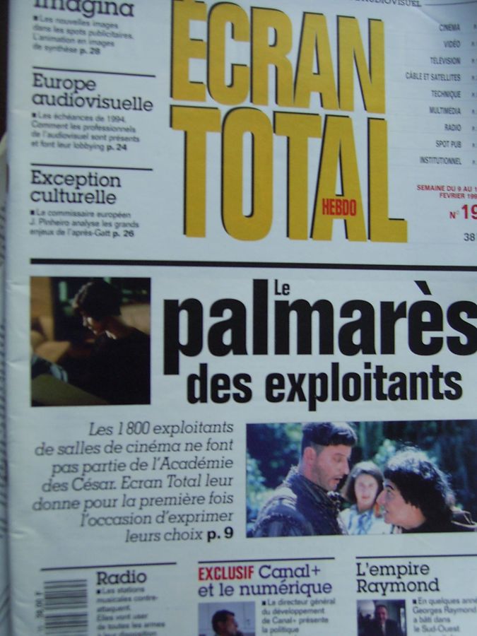 ECRAN TOTAL magazine side cover Issue 19 9 February 1994