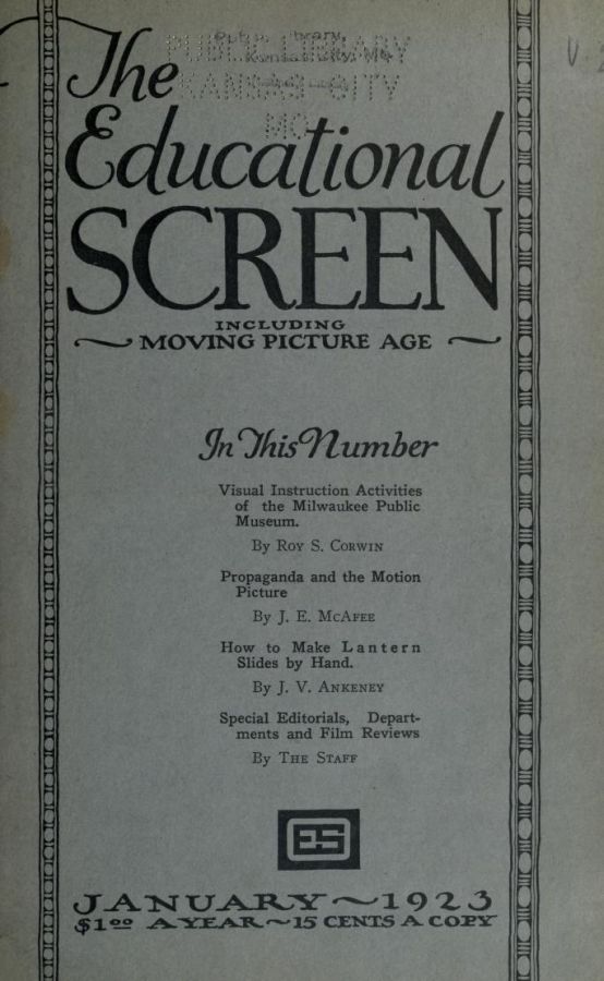 EDUCATIONAL SCREEN magazine side cover January 1923