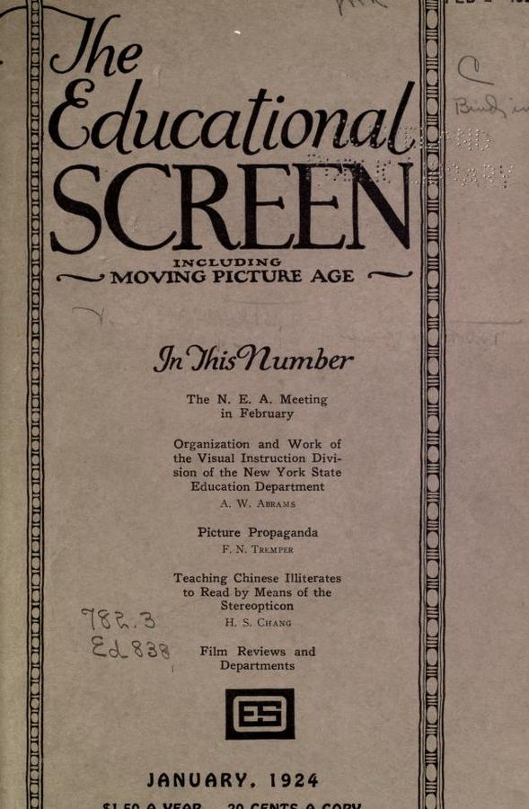 EDUCATIONAL SCREEN magazine side cover January 1924
