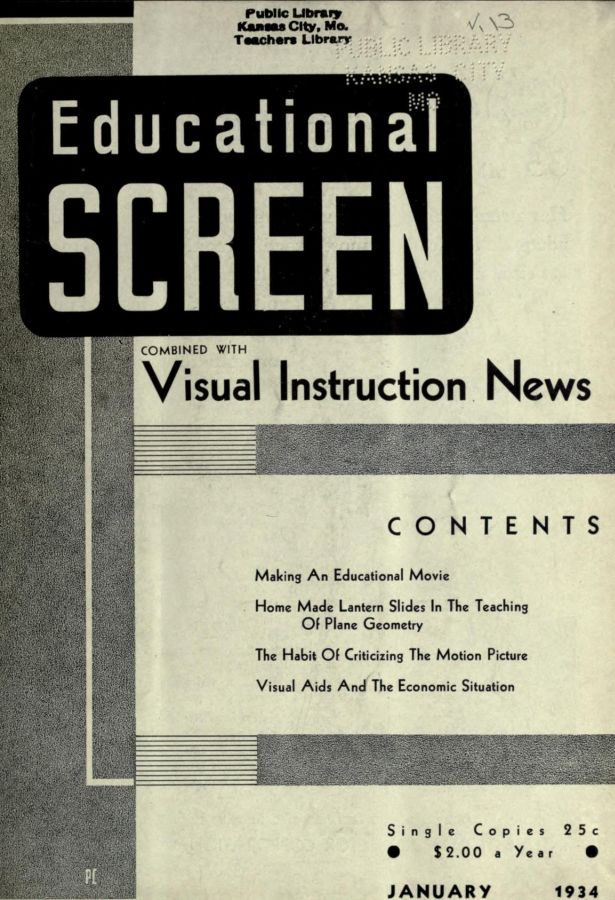 EDUCATIONAL SCREEN magazine side cover January 1934