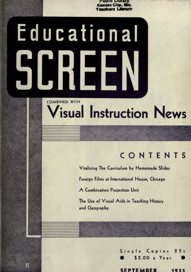 EDUCATIONAL SCREEN magazine side cover September 1935