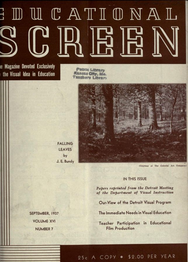 EDUCATIONAL SCREEN magazine side cover September 1937