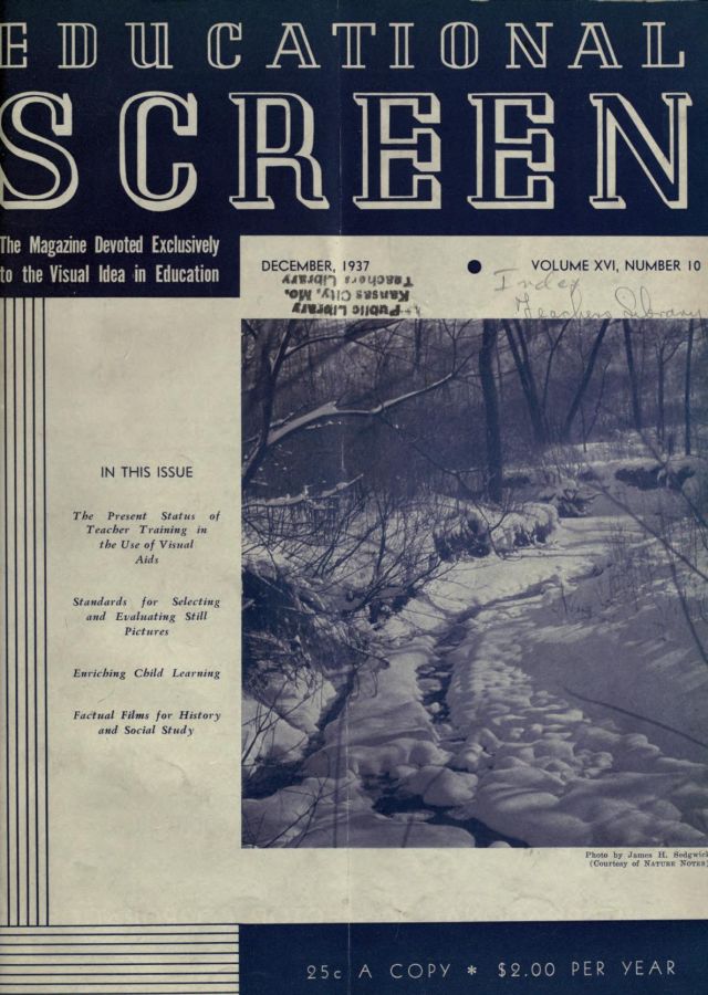 EDUCATIONAL SCREEN magazine side cover December 1937