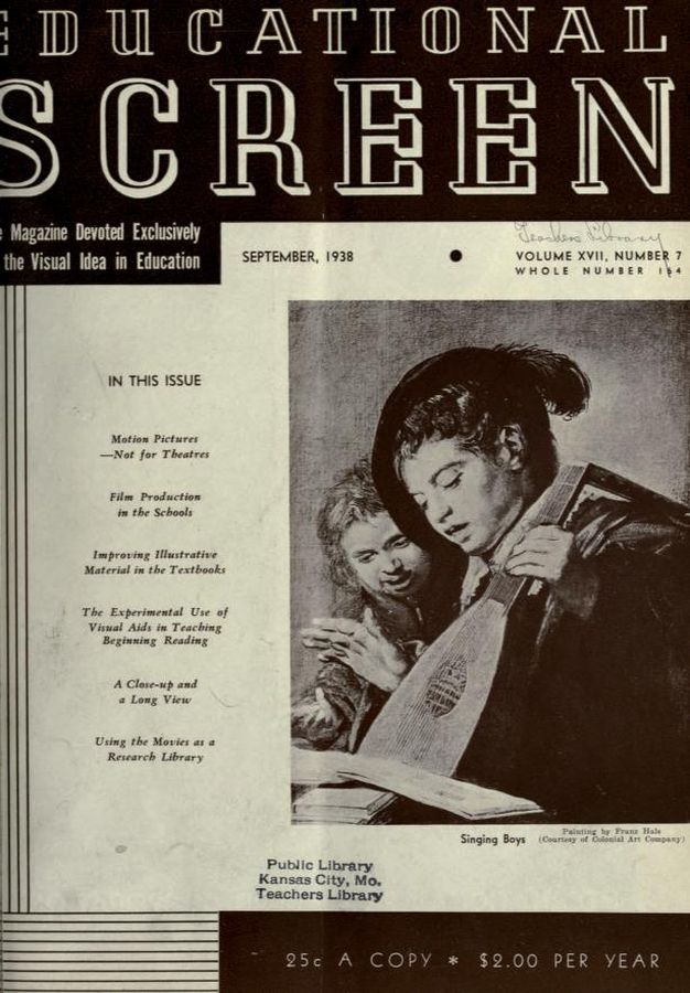 EDUCATIONAL SCREEN magazine side cover Issue 164 September 1938