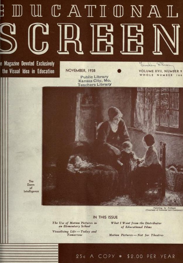 EDUCATIONAL SCREEN magazine side cover November 1938