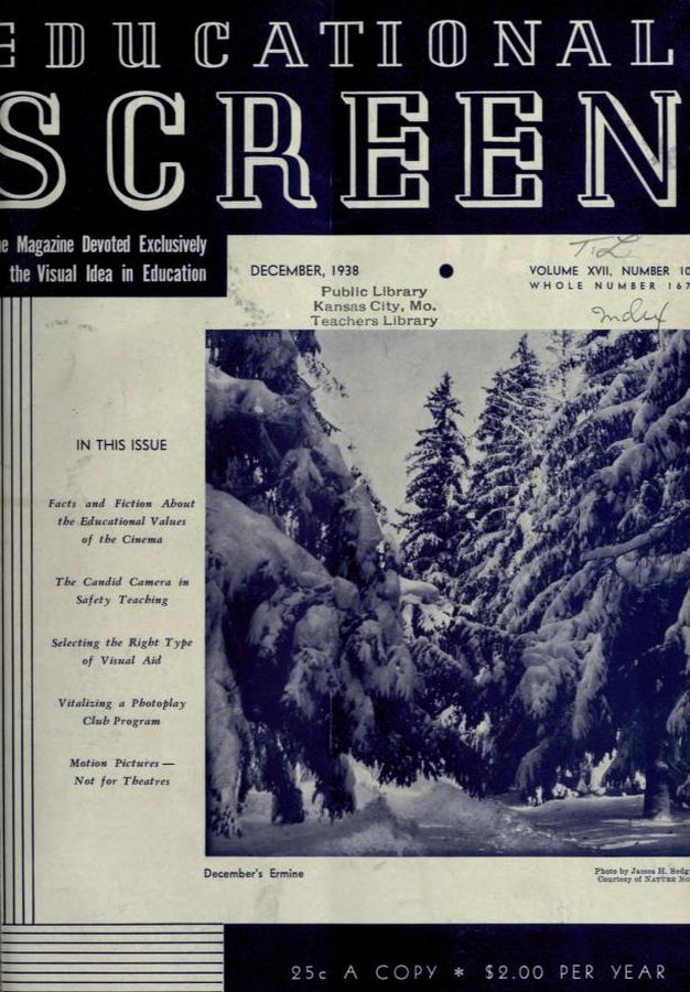EDUCATIONAL SCREEN magazine side cover December 1938