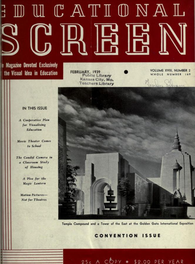 EDUCATIONAL SCREEN magazine side cover February 1939