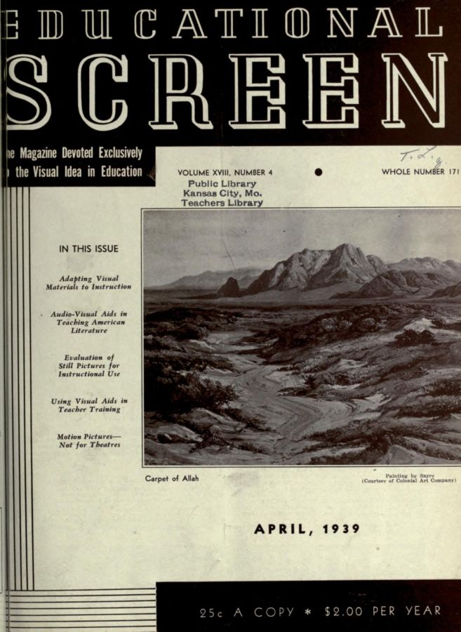 EDUCATIONAL SCREEN magazine side cover April 1939