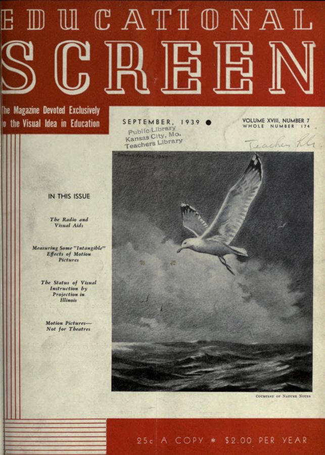 EDUCATIONAL SCREEN magazine side cover September 1939