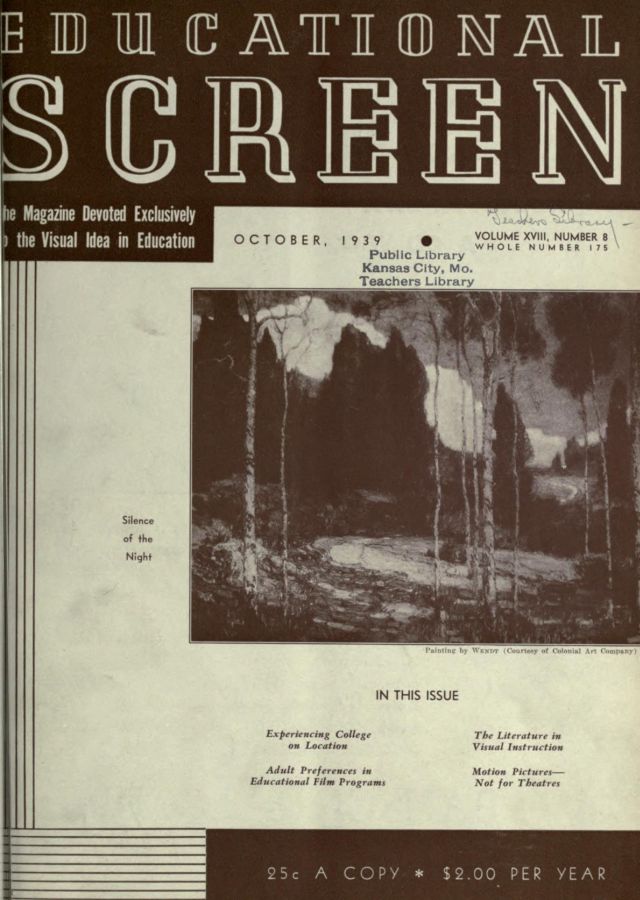 EDUCATIONAL SCREEN magazine side cover October 1939