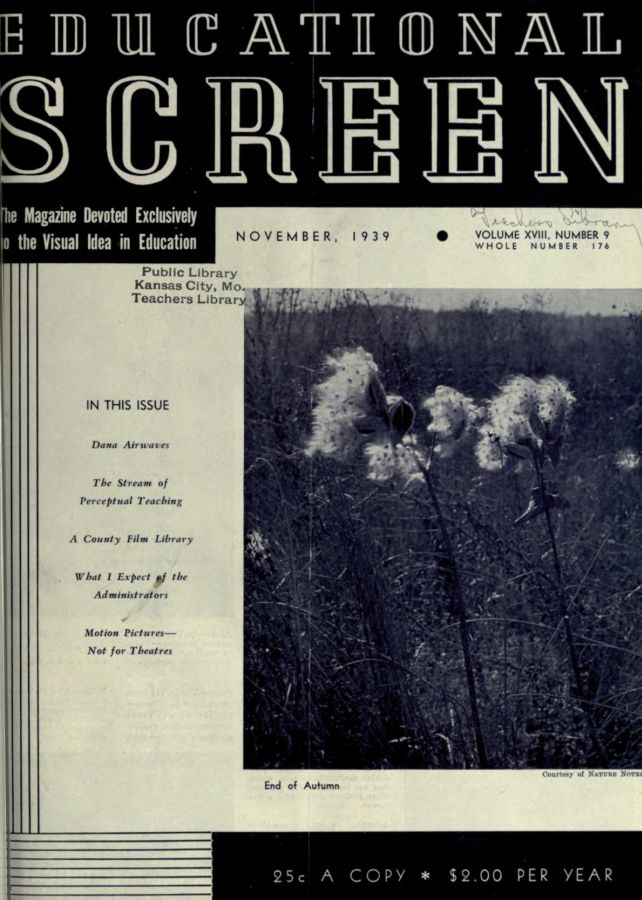 EDUCATIONAL SCREEN magazine side cover November 1939