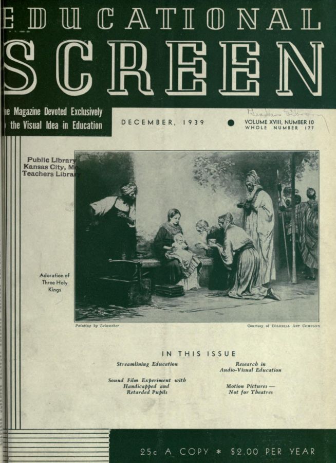 EDUCATIONAL SCREEN magazine side cover December 1939