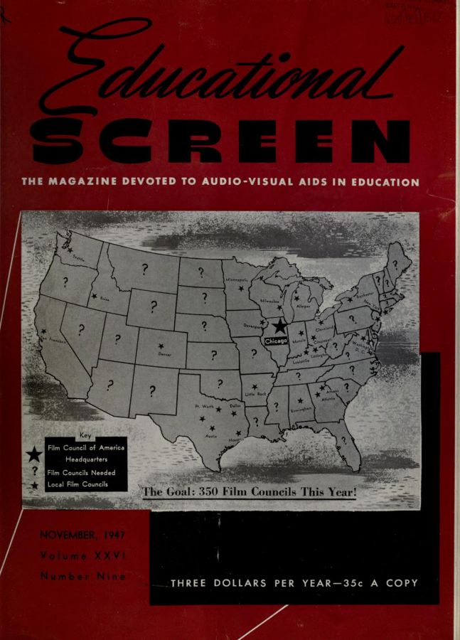 EDUCATIONAL SCREEN magazine side cover November 1947